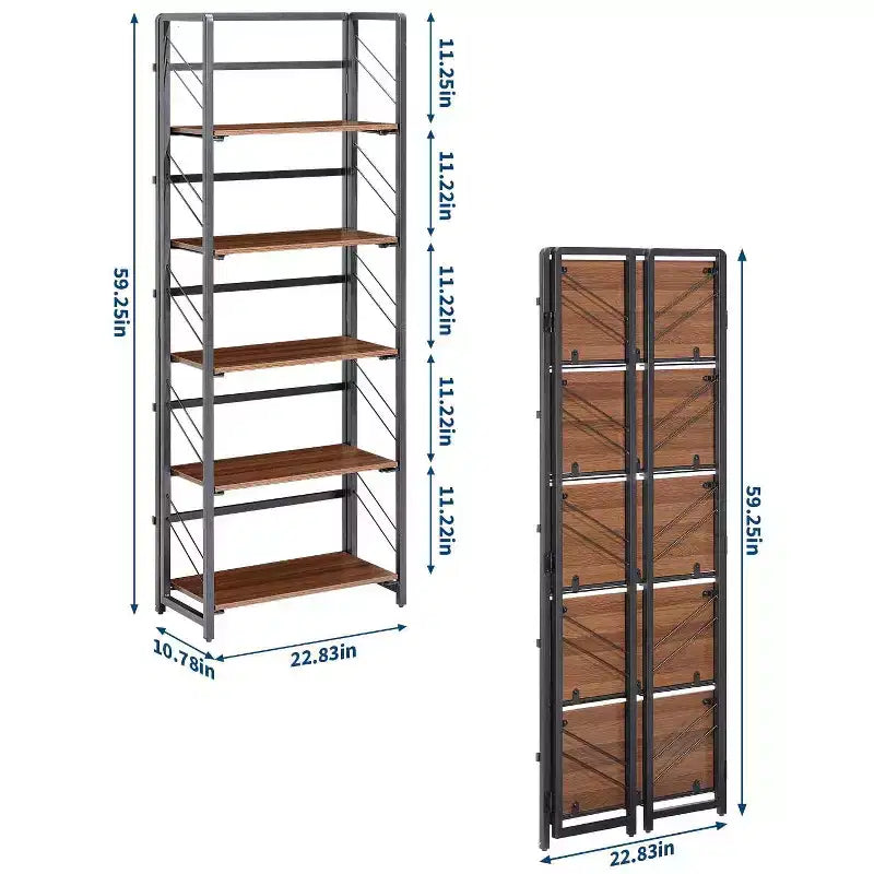 Étagère pliante à 4/5 niveaux – Bibliothèque industrielle sans assemblage pour bureau à domicile