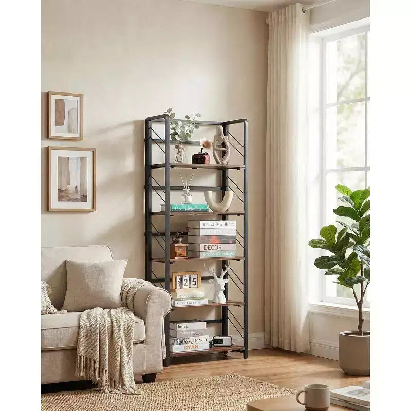 Étagère pliante à 4/5 niveaux – Bibliothèque industrielle sans assemblage pour bureau à domicile