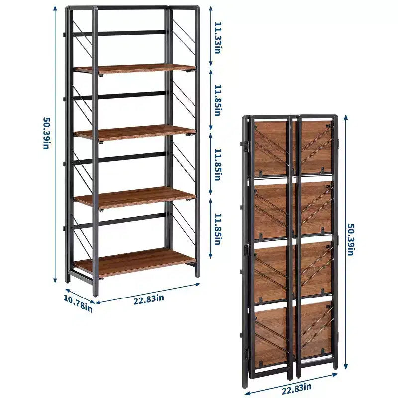 Étagère pliante à 4/5 niveaux – Bibliothèque industrielle sans assemblage pour bureau à domicile