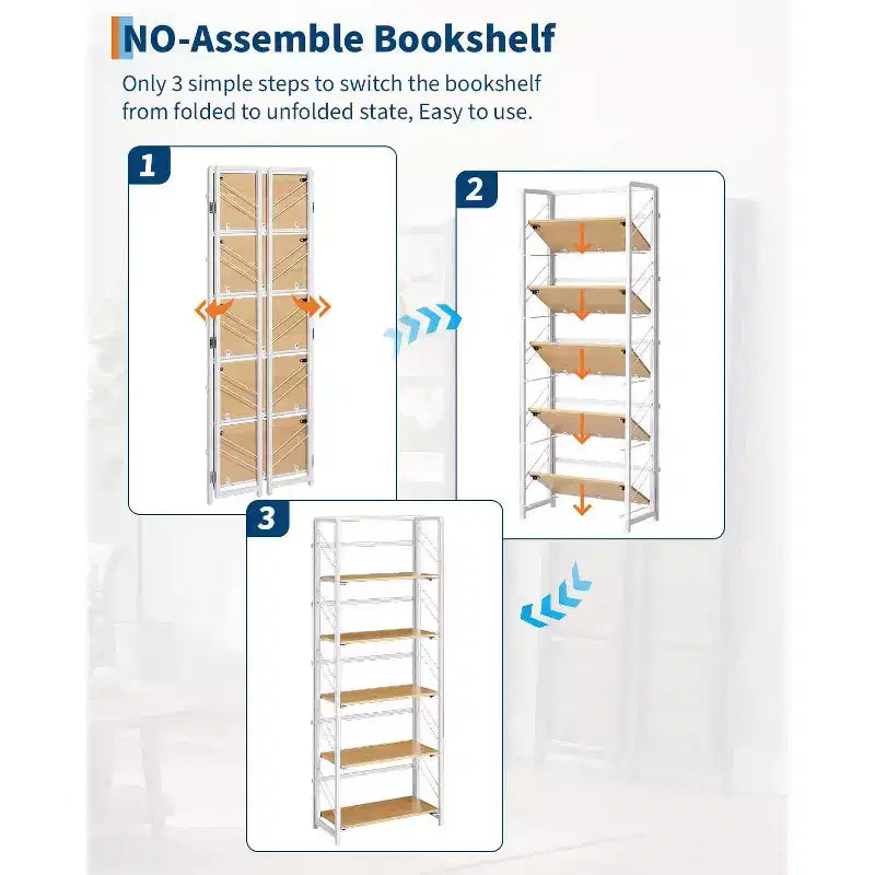 Étagère pliante à 4/5 niveaux – Bibliothèque industrielle sans assemblage pour bureau à domicile