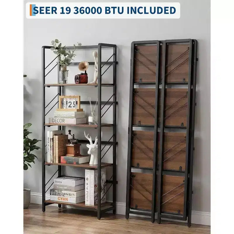 Étagère pliante à 4/5 niveaux – Bibliothèque industrielle sans assemblage pour bureau à domicile