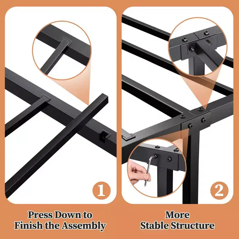 Cadre de lit plateforme robuste en métal avec tête de lit - Taille simple - Sommier durable