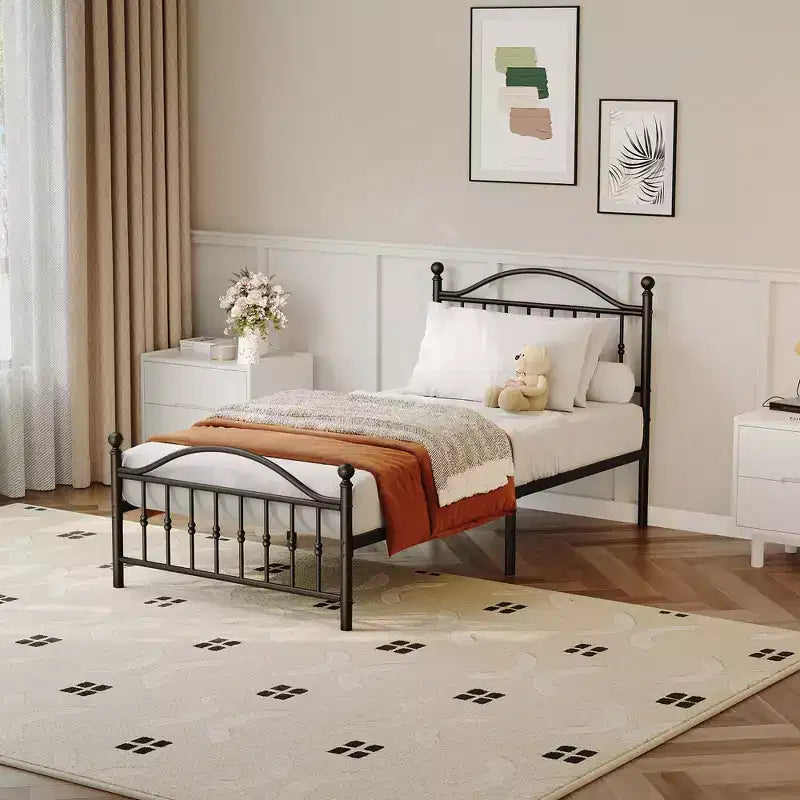 Cadre de lit plateforme robuste en métal avec tête de lit - Taille simple - Sommier durable