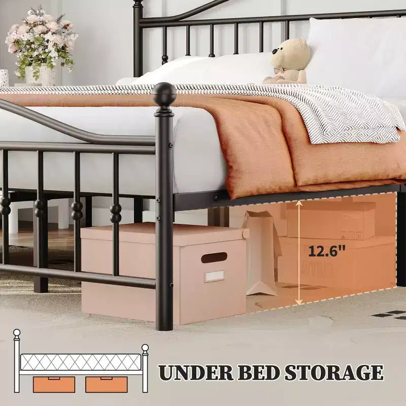 Cadre de lit plateforme robuste en métal avec tête de lit - Taille simple - Sommier durable