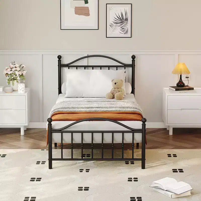 Cadre de lit plateforme robuste en métal avec tête de lit - Taille simple - Sommier durable