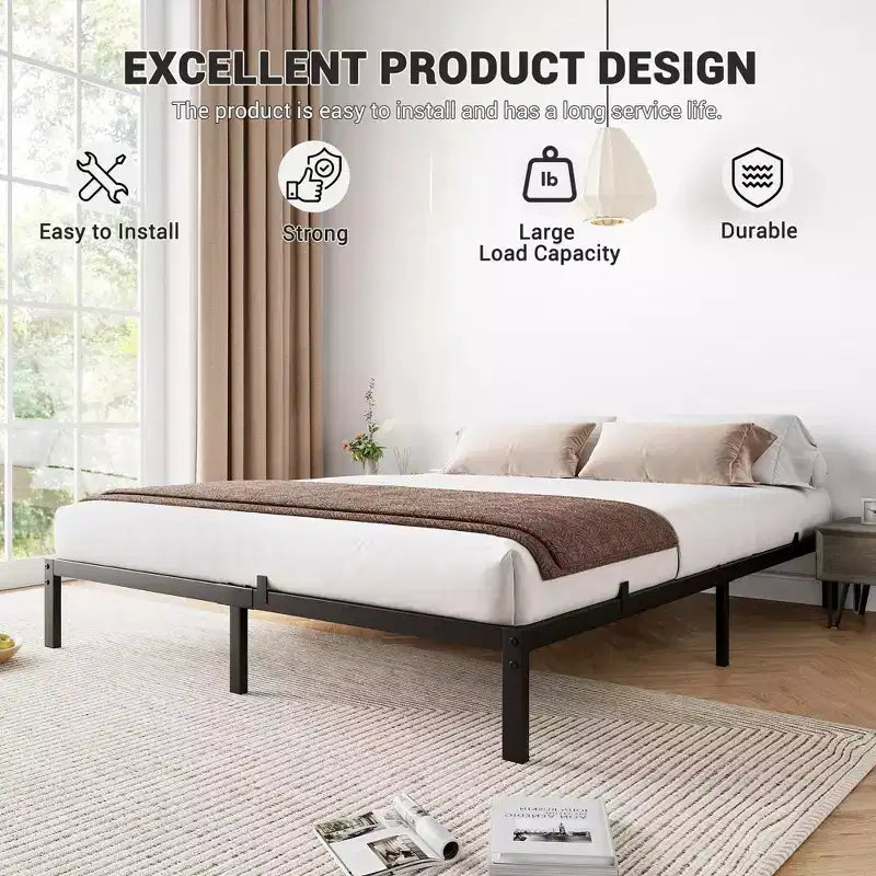 Heavy Duty Metal Platform Bed Frame  Sturdy Steel Construction  No Box Spring Needed  Noise-Free, Low Profile, Easy Assembly,Supports Up to 800lbs