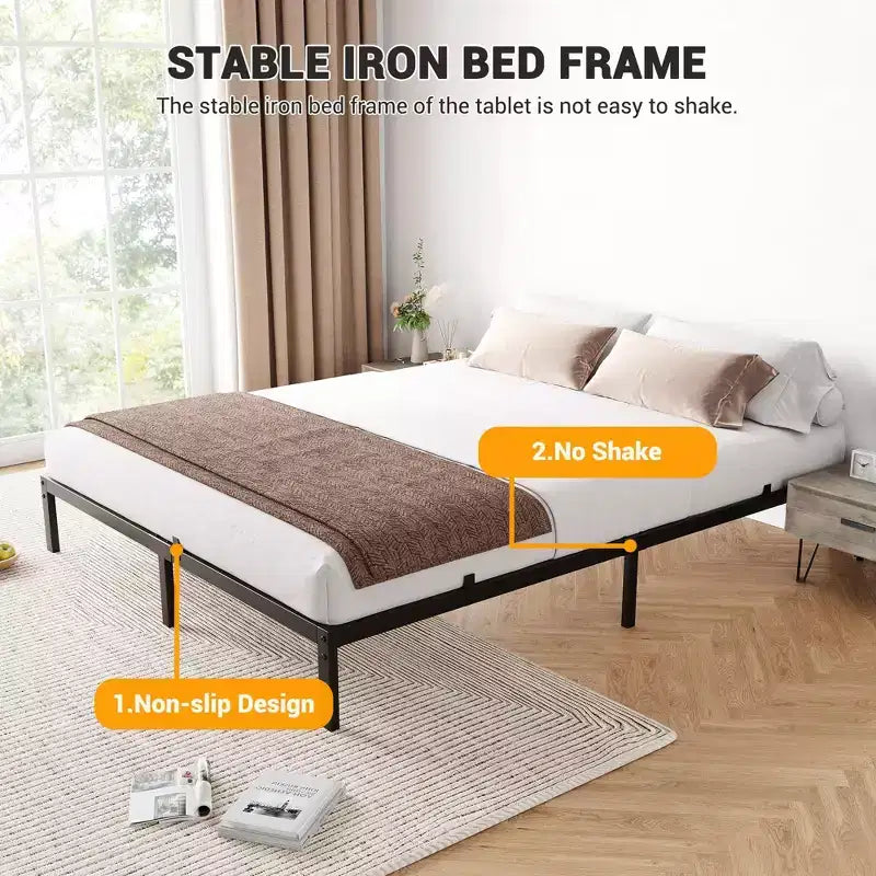 Cadre de lit plateforme en métal robuste Construction en acier robuste Pas besoin de sommier Tapissier Silencieux, profil bas, assemblage facile, supporte jusqu'à 360 kg