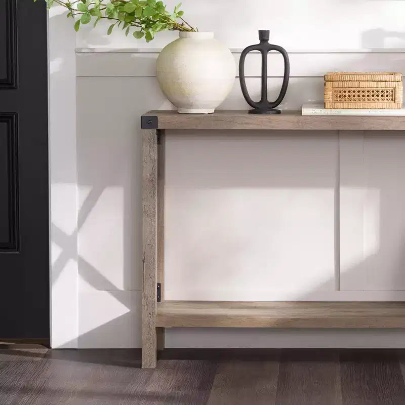 Table d'entrée moderne de style ferme en métal avec étagère inférieure