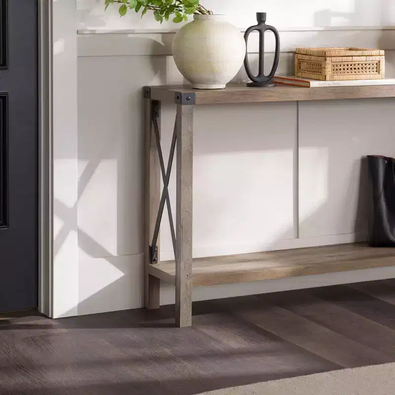 Table d'entrée moderne de style ferme en métal avec étagère inférieure