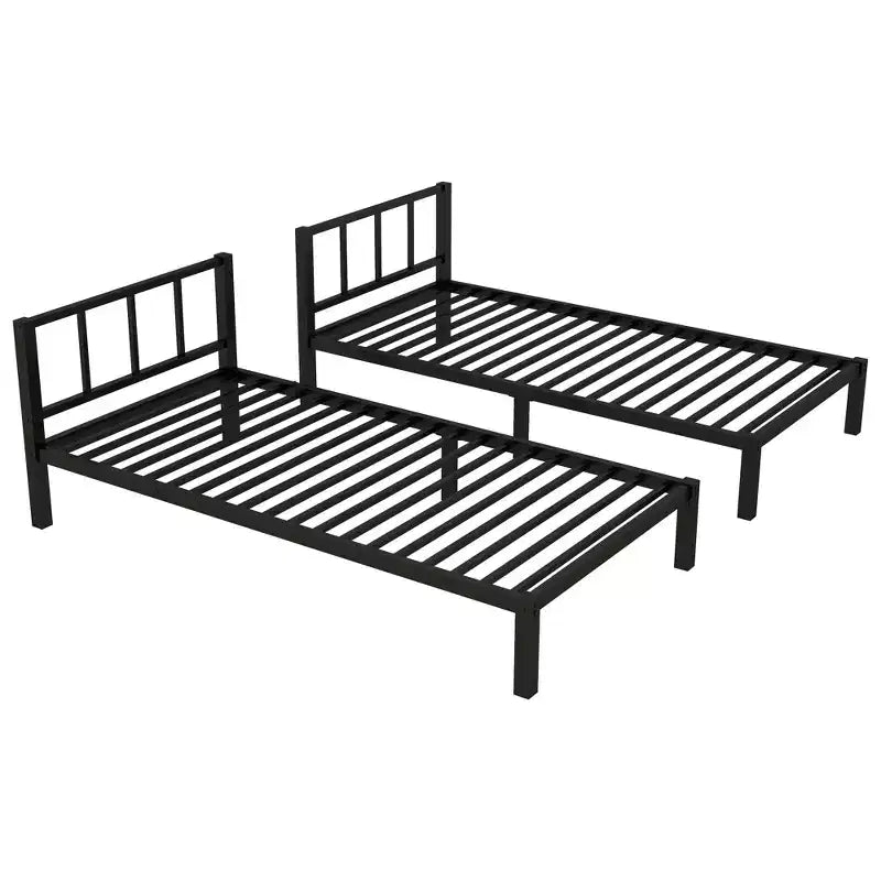 Lit superposé triple en métal Bellemave, deux lits jumeaux superposés et un lit jumeau, en forme de L détachable, convertible en 3 lits, barrières de sécurité et étagère, noir