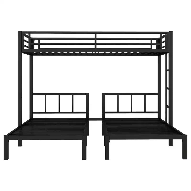 Lit superposé triple en métal Bellemave, deux lits jumeaux superposés et un lit jumeau, en forme de L détachable, convertible en 3 lits, barrières de sécurité et étagère, noir