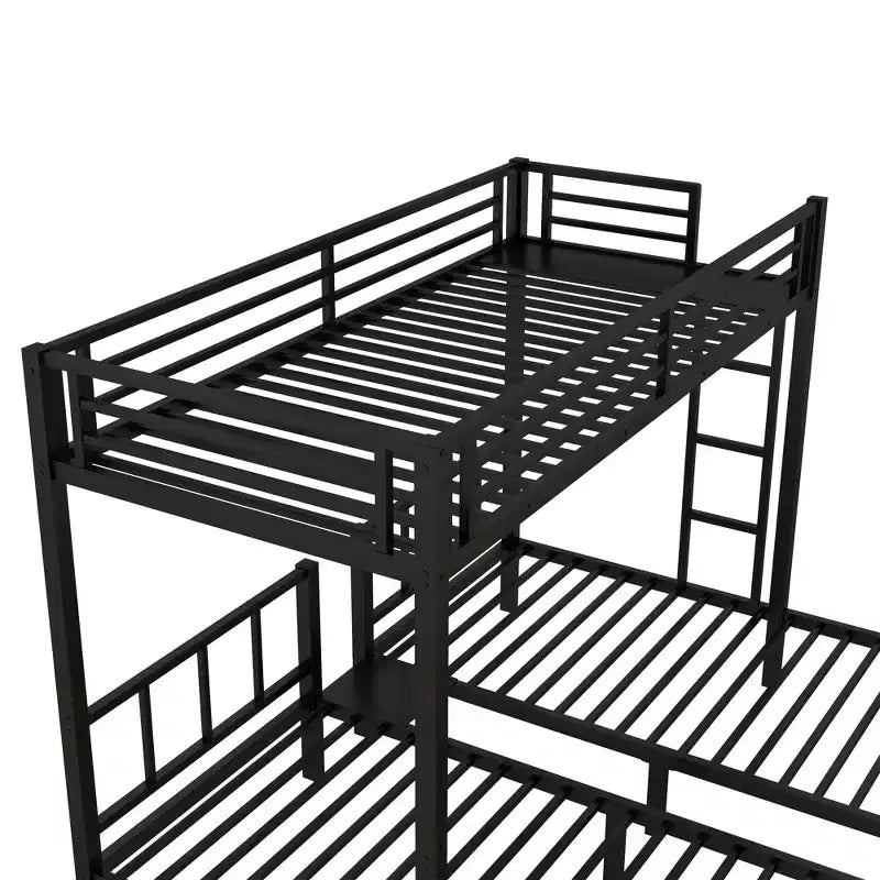 Lit superposé triple en métal Bellemave, deux lits jumeaux superposés et un lit jumeau, en forme de L détachable, convertible en 3 lits, barrières de sécurité et étagère, noir