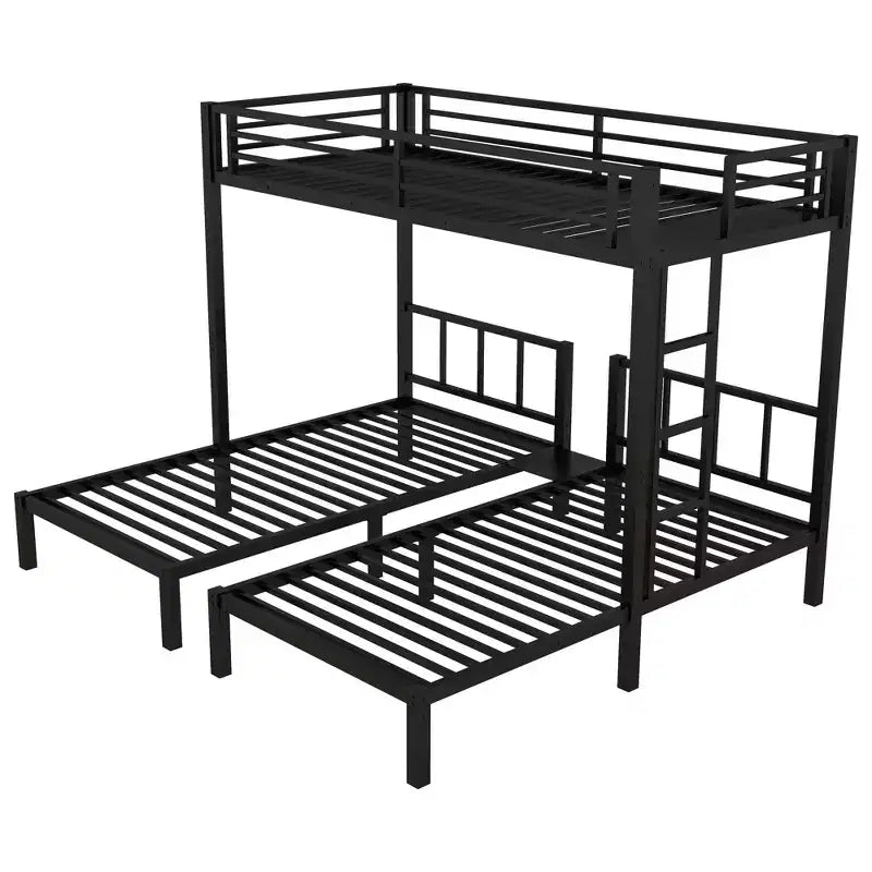 Lit superposé triple en métal Bellemave, deux lits jumeaux superposés et un lit jumeau, en forme de L détachable, convertible en 3 lits, barrières de sécurité et étagère, noir