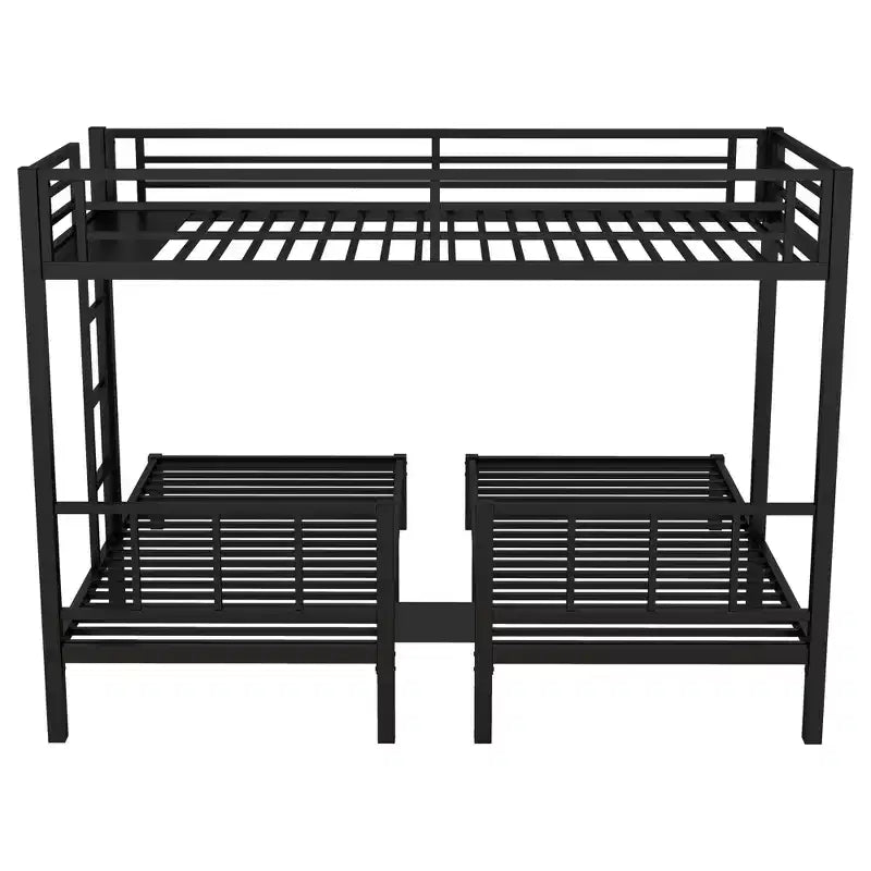 Lit superposé triple en métal Bellemave, deux lits jumeaux superposés et un lit jumeau, en forme de L détachable, convertible en 3 lits, barrières de sécurité et étagère, noir
