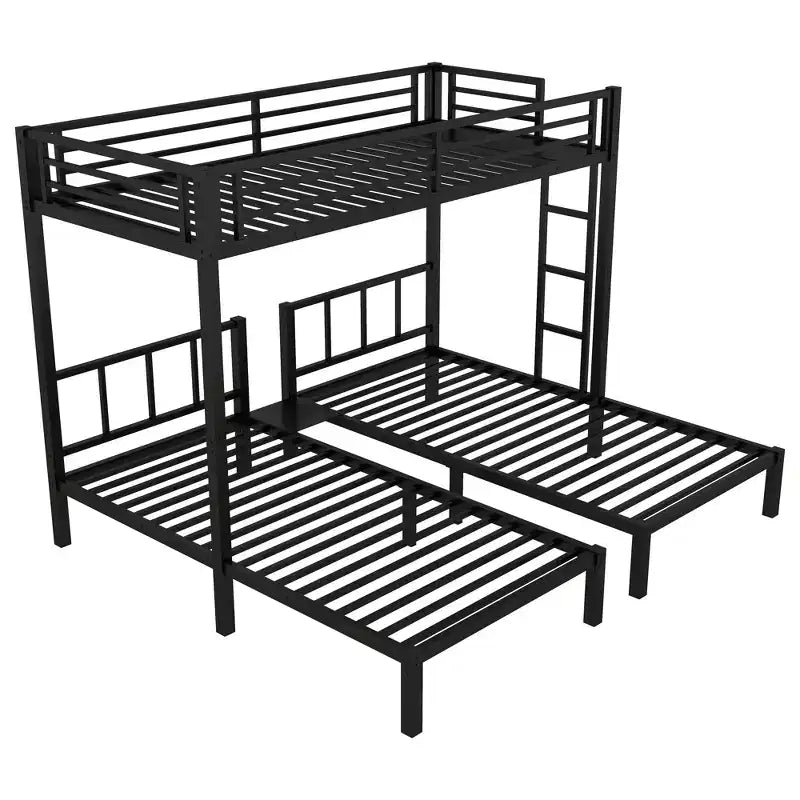 Lit superposé triple en métal Bellemave, deux lits jumeaux superposés et un lit jumeau, en forme de L détachable, convertible en 3 lits, barrières de sécurité et étagère, noir