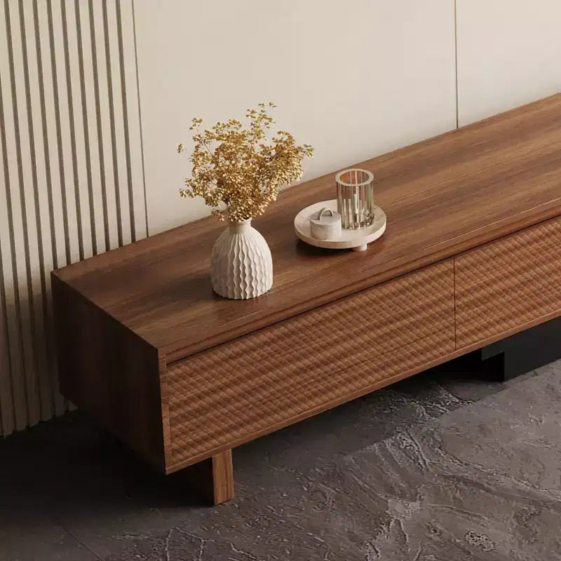 Meuble TV extensible Luck Live Mid-Century Modern 78.74102.3 avec 3 tiroirs, façade texturée et console multimédia moderne pour salon