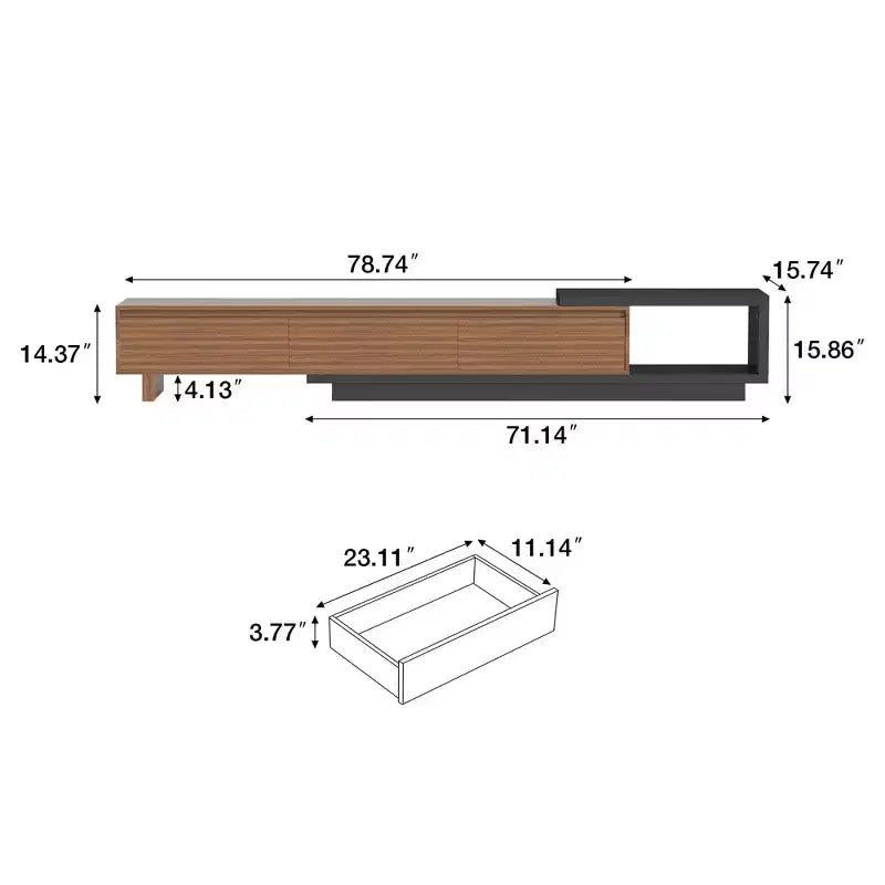 Meuble TV extensible Luck Live Mid-Century Modern 78.74102.3 avec 3 tiroirs, façade texturée et console multimédia moderne pour salon