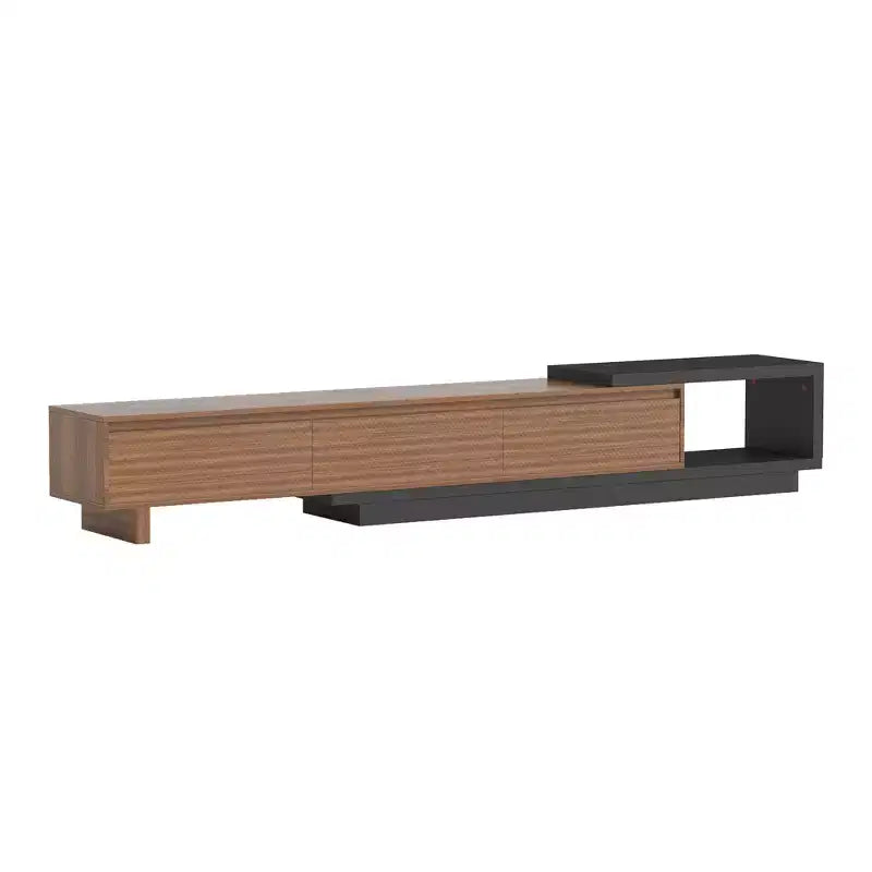 Meuble TV extensible Luck Live Mid-Century Modern 78.74102.3 avec 3 tiroirs, façade texturée et console multimédia moderne pour salon