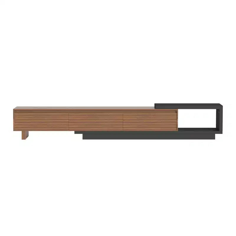 Meuble TV extensible Luck Live Mid-Century Modern 78.74102.3 avec 3 tiroirs, façade texturée et console multimédia moderne pour salon