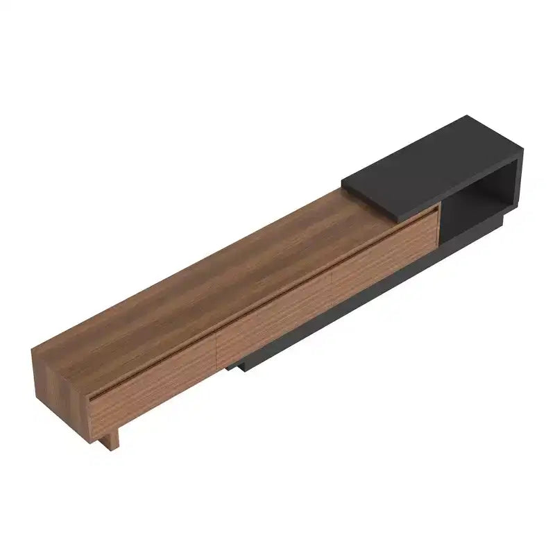 Meuble TV extensible Luck Live Mid-Century Modern 78.74102.3 avec 3 tiroirs, façade texturée et console multimédia moderne pour salon