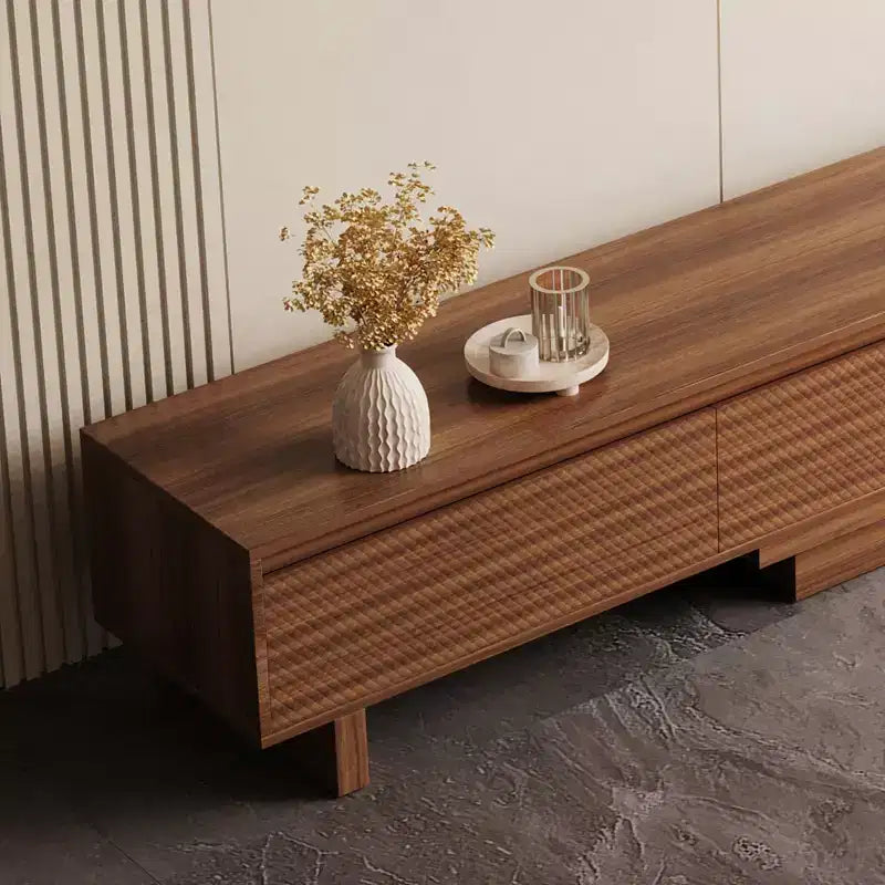 Meuble TV extensible Luck Live Mid-Century Modern 78.74102.3 avec 3 tiroirs, façade texturée et console multimédia moderne pour salon