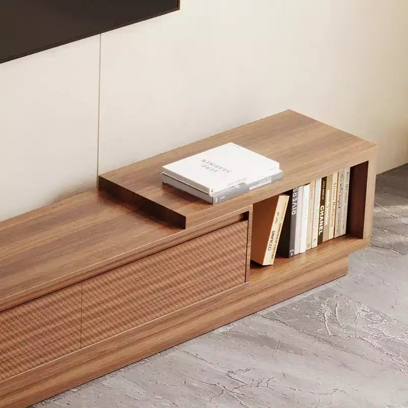 Meuble TV extensible Luck Live Mid-Century Modern 78.74102.3 avec 3 tiroirs, façade texturée et console multimédia moderne pour salon