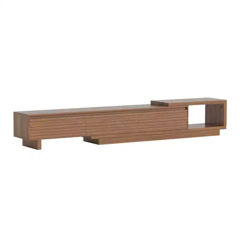 Meuble TV extensible Luck Live Mid-Century Modern 78.74102.3 avec 3 tiroirs, façade texturée et console multimédia moderne pour salon
