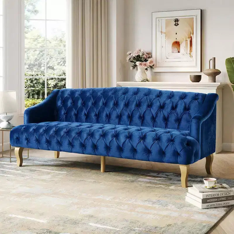 Christopher Knight Home Thomas 72.76'' Mid-Century Modern Velvet Upholstered 3-Seater Sofa with Curved Wooden Legs
