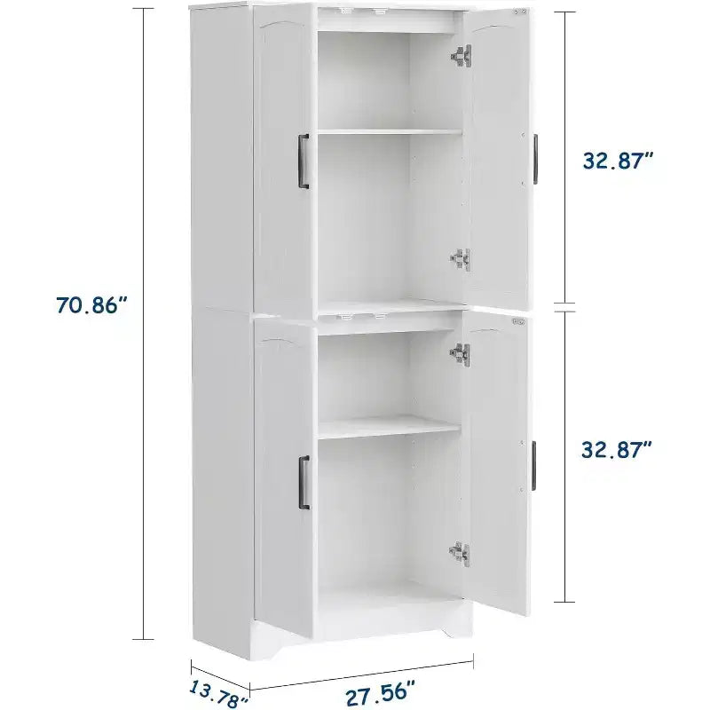 Armoire de cuisine de style ferme, 71 armoire de rangement haute en bois avec 4 portes et étagères réglables, buffet pour salle à manger et salon