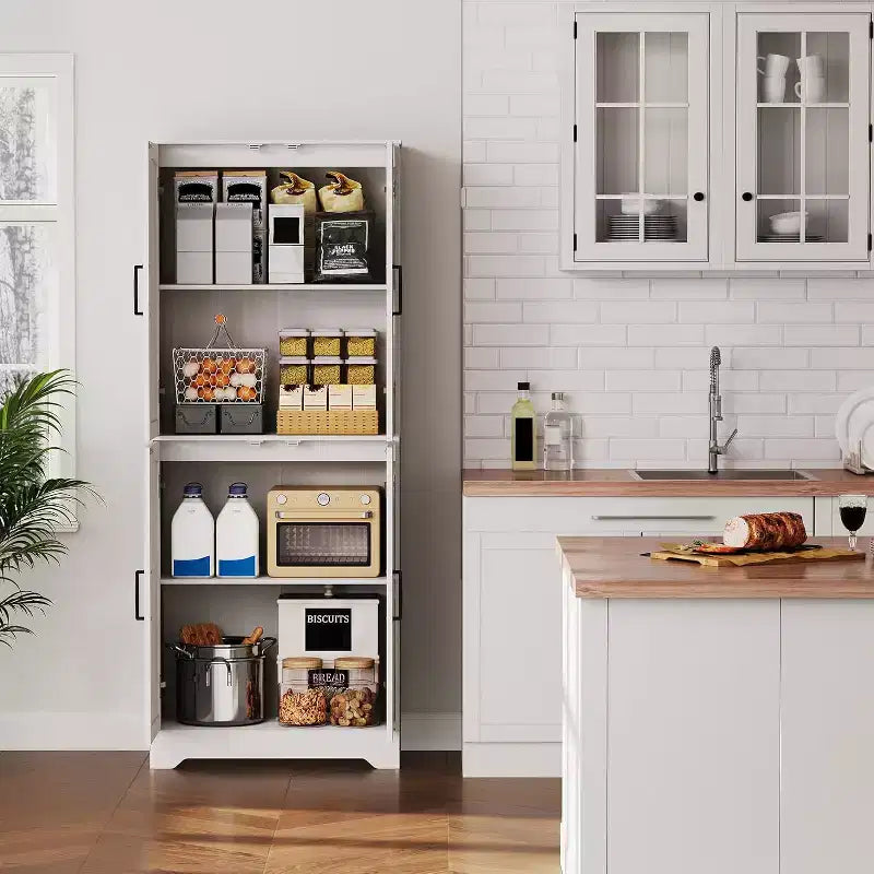 Armoire de cuisine de style ferme, 71 armoire de rangement haute en bois avec 4 portes et étagères réglables, buffet pour salle à manger et salon