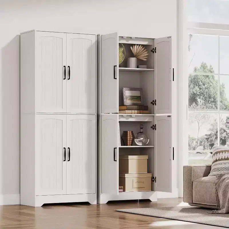 Armoire de cuisine de style ferme, 71 armoire de rangement haute en bois avec 4 portes et étagères réglables, buffet pour salle à manger et salon