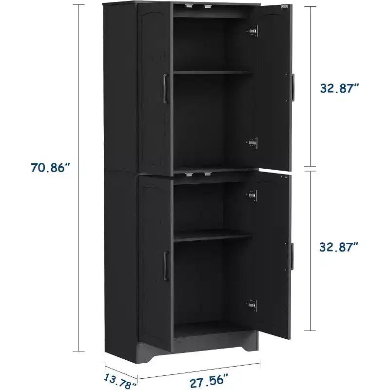 Armoire de cuisine de style ferme, 71 armoire de rangement haute en bois avec 4 portes et étagères réglables, buffet pour salle à manger et salon