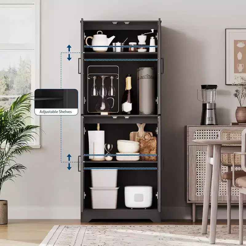 Armoire de cuisine de style ferme, 71 armoire de rangement haute en bois avec 4 portes et étagères réglables, buffet pour salle à manger et salon