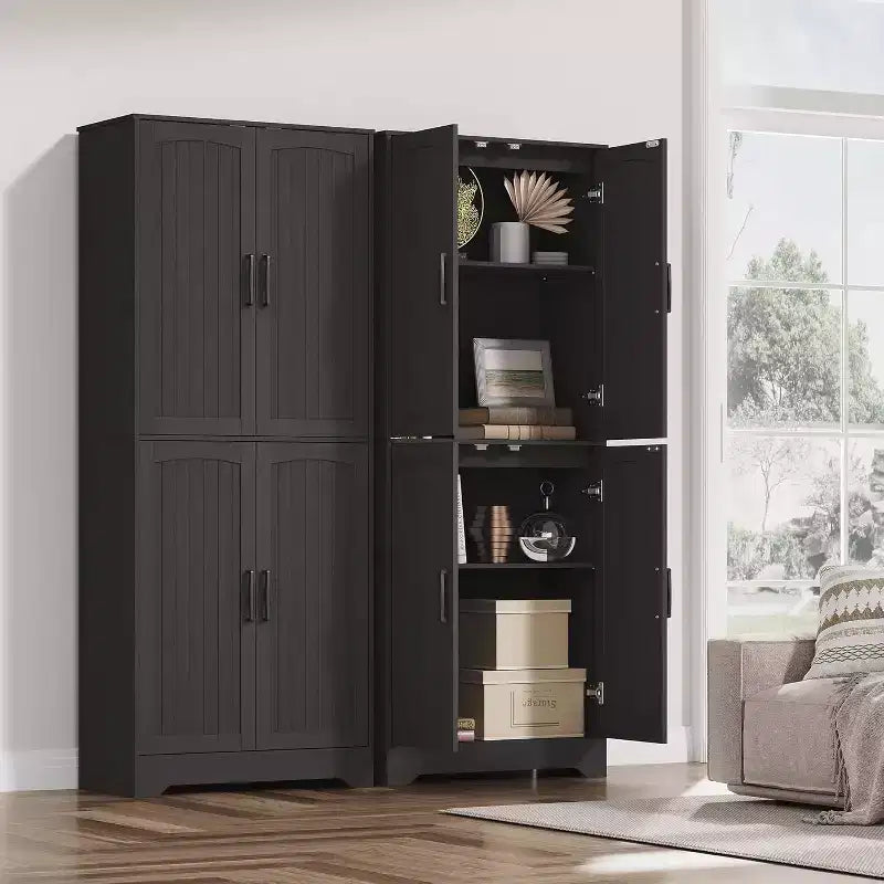 Armoire de cuisine de style ferme, 71 armoire de rangement haute en bois avec 4 portes et étagères réglables, buffet pour salle à manger et salon
