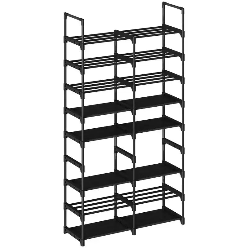 8-Tier Vertical Metal Shoe Rack with Adjustable Shelves, Space-Saving Tall Closet Organizer, Black
