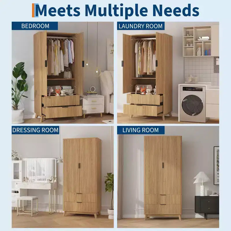 COZONY 71 Armoire de penderie avec tiroirs, meuble de rangement moderne en bois pour chambre à coucher avec étagères réglables et tringle à vêtements