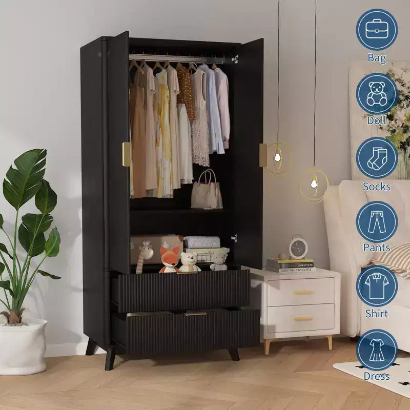 COZONY 71 Armoire de penderie avec tiroirs, meuble de rangement moderne en bois pour chambre à coucher avec étagères réglables et tringle à vêtements