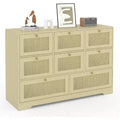 Rattan Dresser with 6 Drawers, Modern Boho Wooden Dresser for Bedroom Storage, Wicker Chest of Drawers with Metal Handles & Wood Legs