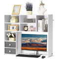 Desktop Bookshelf, 3-Tier Desktop Storage Organizer, 37 X 10 X 31.1 Office Storage Rack Wood Display Shelf