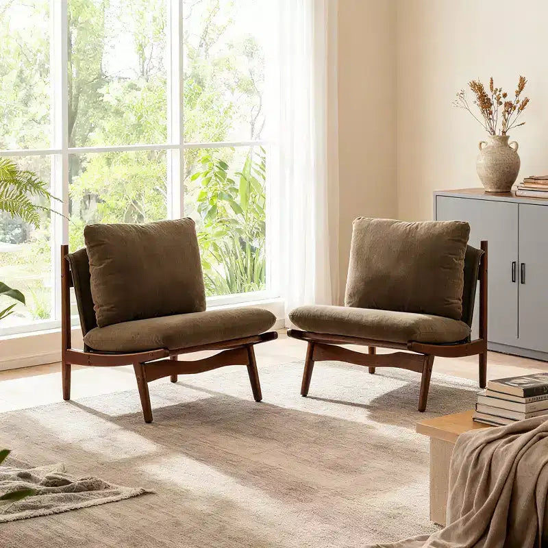 Christopher Knight Home Vista Chaise d'appoint Mocha avec cadre en bois naturel, lot de 2