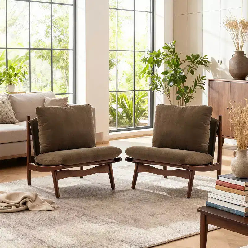 Christopher Knight Home Vista Chaise d'appoint Mocha avec cadre en bois naturel, lot de 2