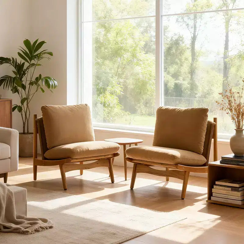 Christopher Knight Home Vista Chaise d'appoint Mocha avec cadre en bois naturel, lot de 2
