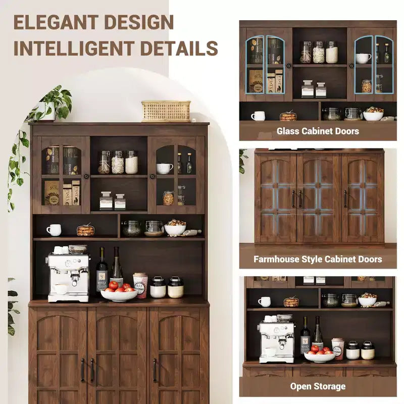 Armoire de garde-manger, Armoire de rangement haute de cuisine avec huche, pour salle à manger