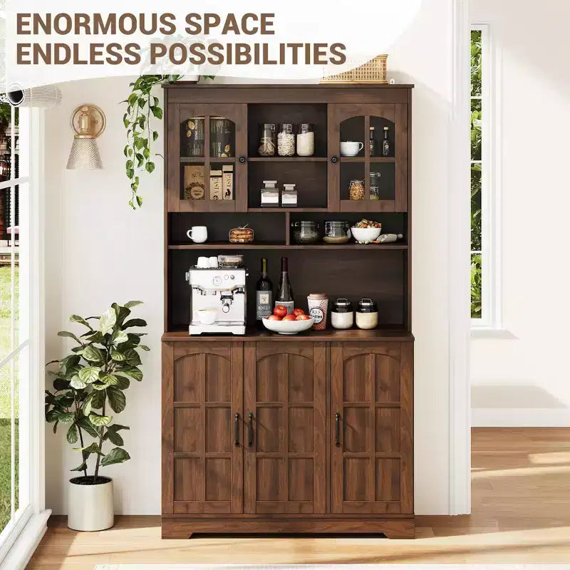 Armoire de garde-manger, Armoire de rangement haute de cuisine avec huche, pour salle à manger