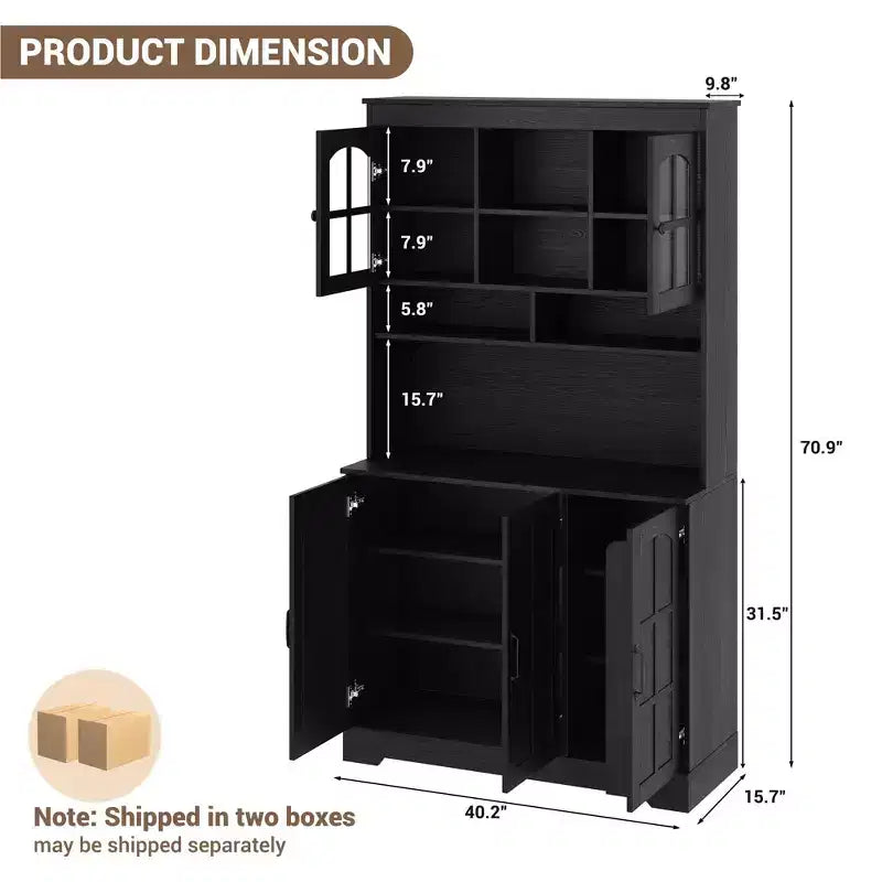 Armoire de garde-manger, Armoire de rangement haute de cuisine avec huche, pour salle à manger