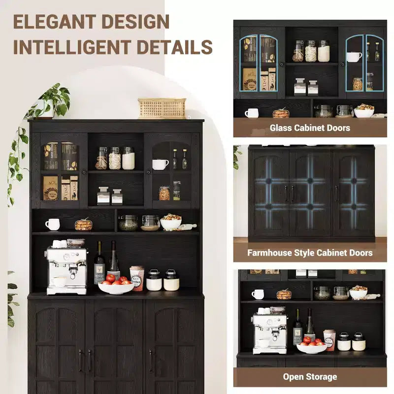 Armoire de garde-manger, Armoire de rangement haute de cuisine avec huche, pour salle à manger