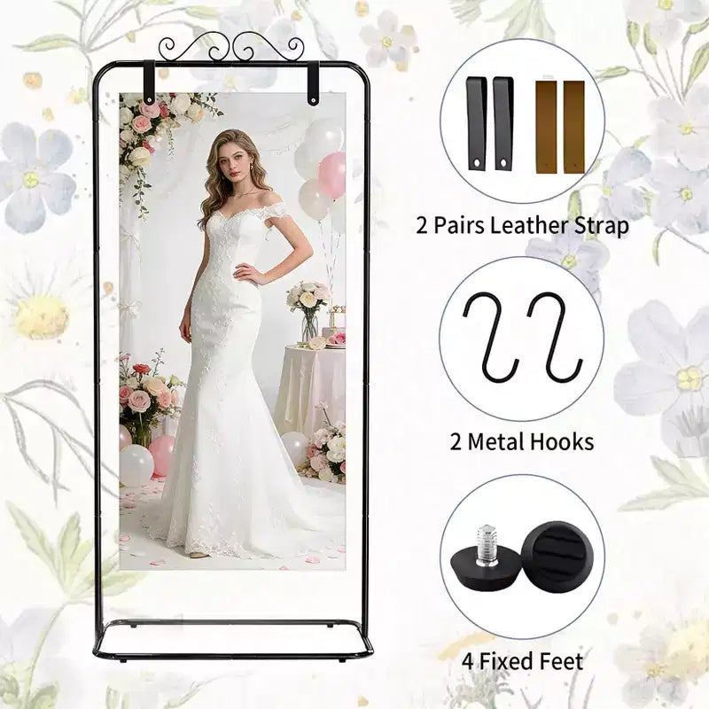 Support de panneau de bienvenue réglable - Porte-panneau en métal robuste pour mariage, anniversaire, fête, livre d'or, comprend 2 paires de sangles en cuir