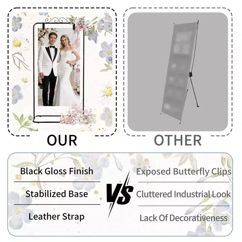 Support de panneau de bienvenue réglable - Porte-panneau en métal robuste pour mariage, anniversaire, fête, livre d'or, comprend 2 paires de sangles en cuir