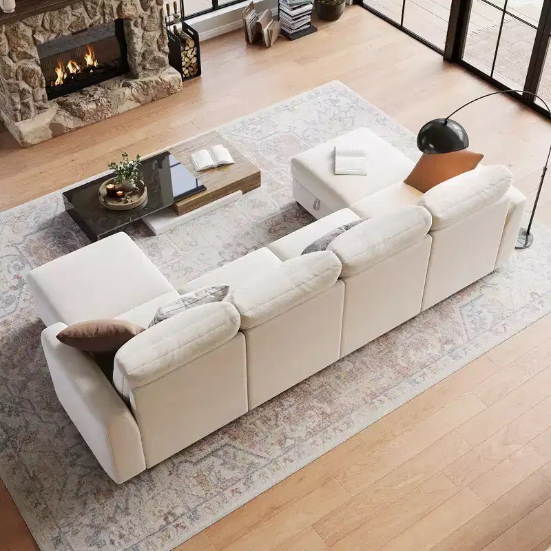 Canapé modulable 108-163 en L/U, 4 à 9 places, modèle Cloud, avec rangement sous toutes les assises, méridienne réversible, convertible en chenille