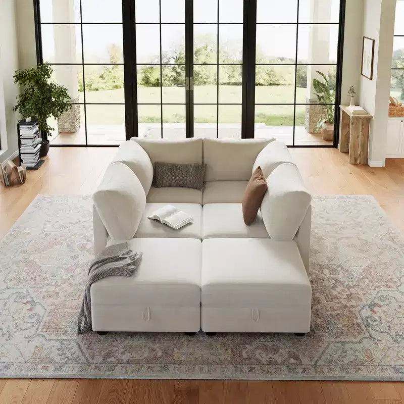 Canapé modulable 108-163 en L/U, 4 à 9 places, modèle Cloud, avec rangement sous toutes les assises, méridienne réversible, convertible en chenille